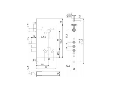 Корпус врезного замка ЭЛЬБОР (ELBOR) Кремень 1.03.25 чертёж